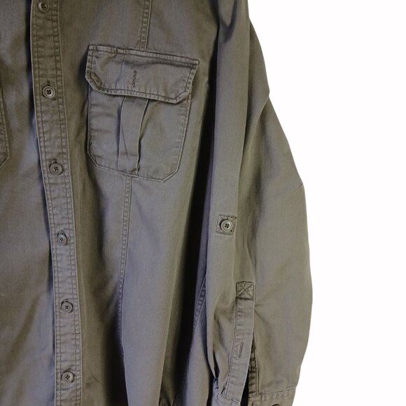 Duluth Trading Mens XL Brown Long Sleeve Utility Shirt Cotton Button Up Pockets - Picture 3 of 14